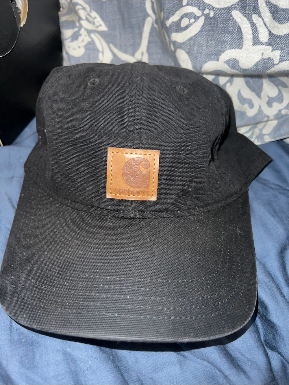 Carhartt Black Canvas Cap with Tan Leather Patch